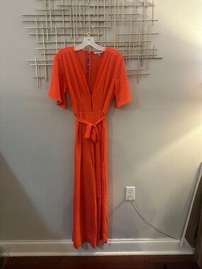 Elegant Orange Wrap Maxi Dress with Tie Waist